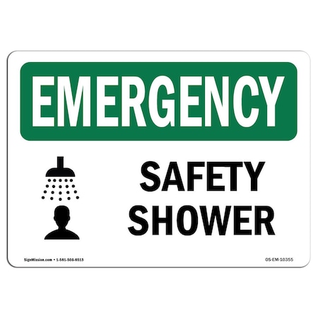 Signmission Safety Sign, OSHA EMERGENCY, 5" Height, Safety Shower, Landscape OS-EM-D-57-L-10355